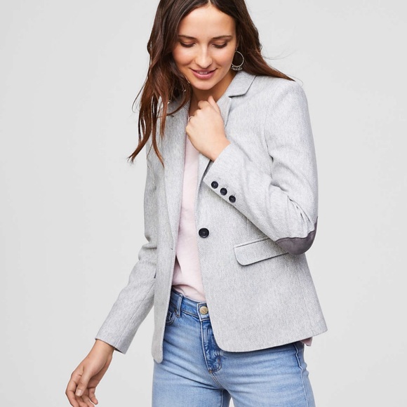 LOFT Jackets & Blazers - Loft Gray Herringbone Blazer Jacket Elbow Patches